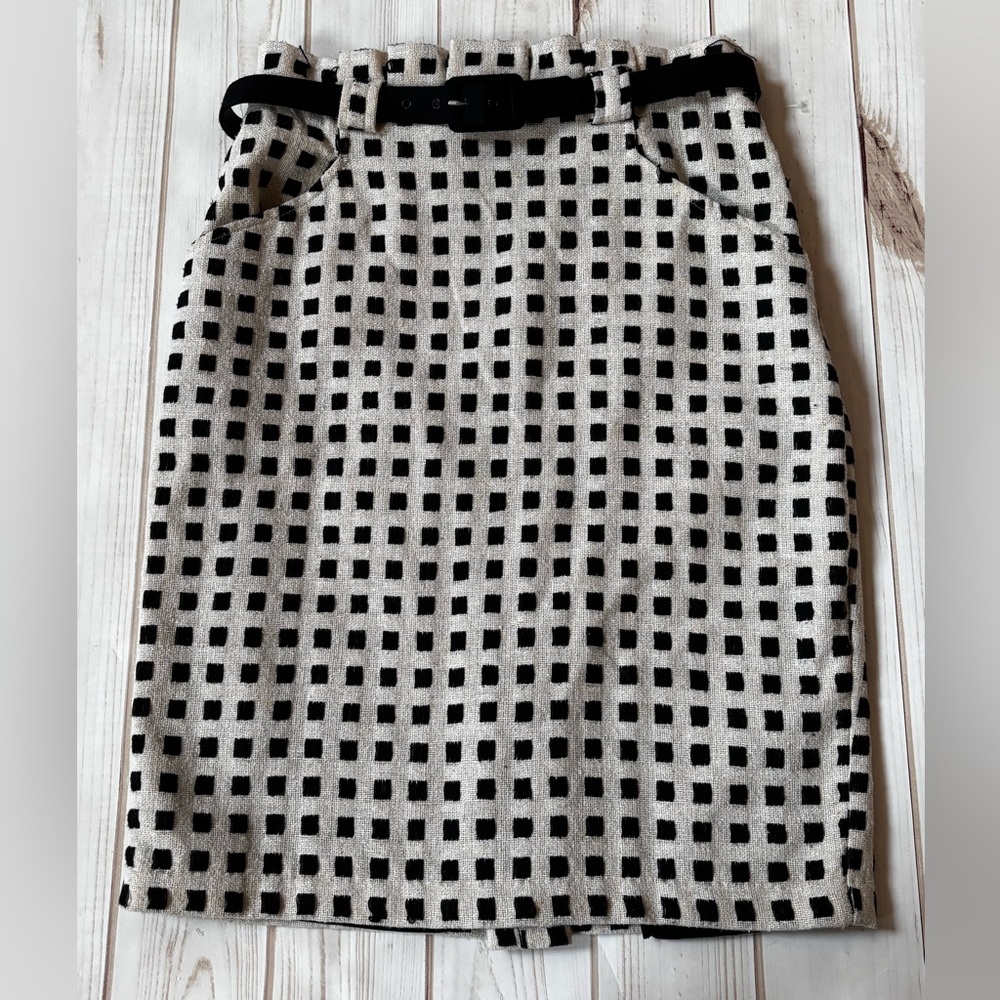 Eva Franco checkered retro belted pencil skirt